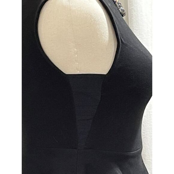 Alice + Olivia Black Drury Petal Round Neck Peplum Sheath Zip Closure Work Dress - Picture 6 of 13